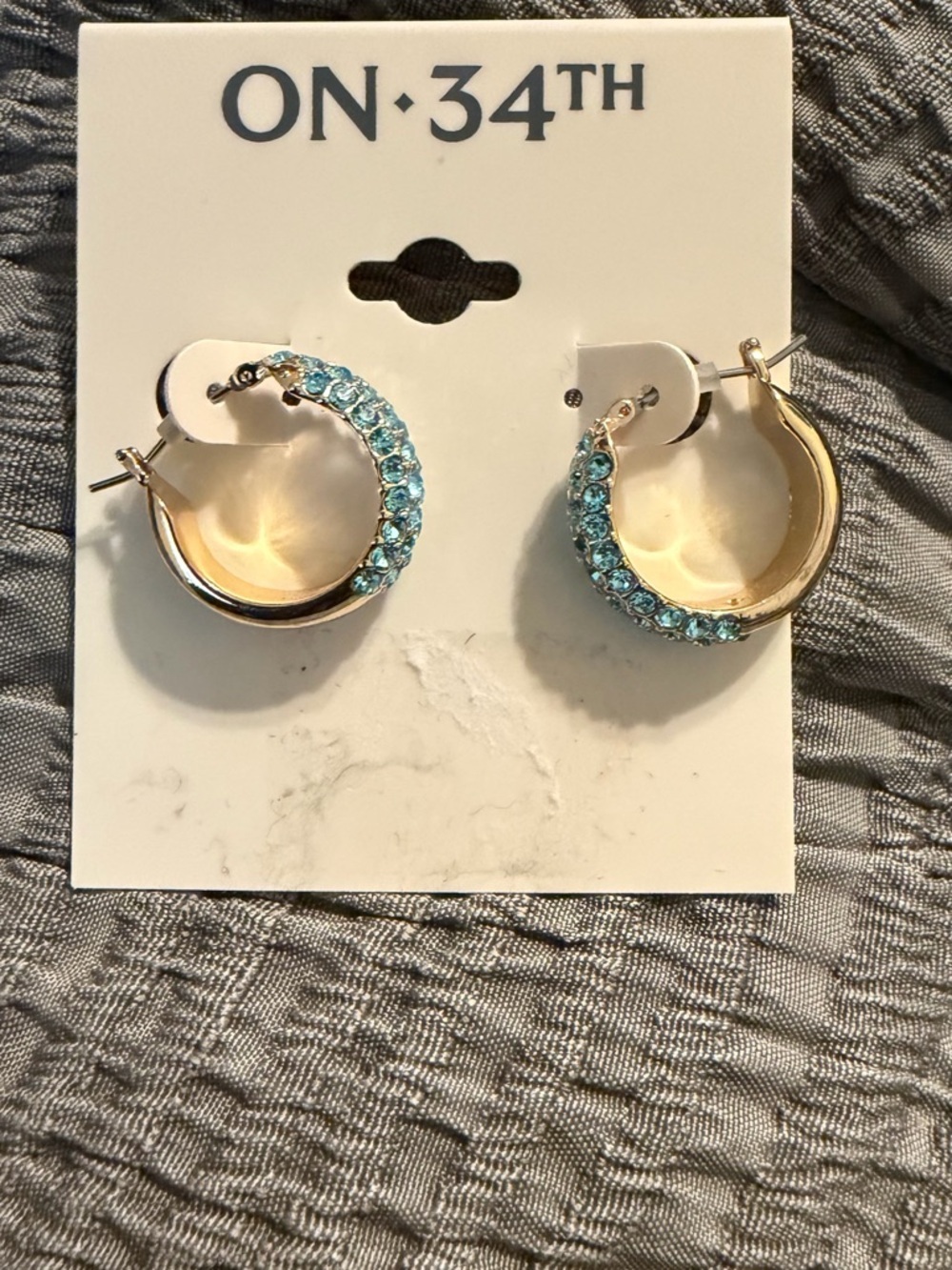 ON·34TH Aqua Crystal Gold Hoop Earrings